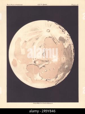 Phases of the Moon - 13° giorno di Robert Ball. Astronomia 1892 vecchia mappa antica Foto Stock