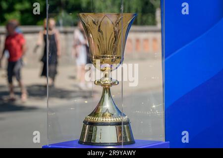 RIGA, Lettonia. 29 giugno 2023. Tour dei trofei DELLA COPPA DEL MONDO DI PALLACANESTRO FIBA 2023. Naismith Trophy. Crediti: Gints Ivuskans/Alamy Live News Foto Stock