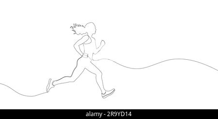 Donna che corre disegnata in un disegno continuo a una linea. . Illustrazione vettoriale Illustrazione Vettoriale
