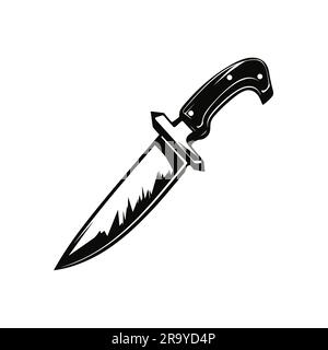 Icona a coltello nera in stile piatto isolata su sfondo bianco. Icona coltello da caccia. Illustrazione vettoriale Illustrazione Vettoriale