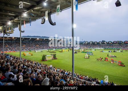 Aquisgrana, Germania. 29 giugno 2023. Sport equestre, salto: CHIO, Coppa delle nazioni. Il pilota tedesco Jana Wargers è in movimento nel corso. Crediti: Rolf Vennenbernd/dpa/Alamy Live News Foto Stock