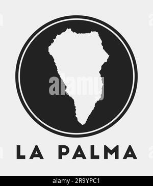 Icona la Palma. Logo rotondo con mappa dell'isola e titolo. Elegante distintivo la Palma con mappa. Illustrazione vettoriale. Illustrazione Vettoriale