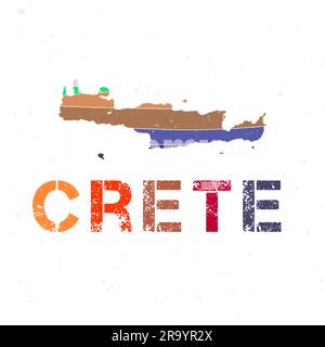 Mappa di Creta. Forma dell'isola con bellissime onde geometriche e texture grunge. Illustrazione vettoriale di raffreddamento. Illustrazione Vettoriale