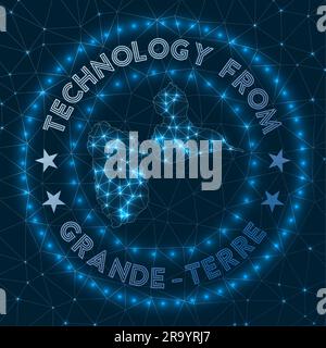 Simbolo geometrico futuristico dell'isola di grande-Terre. Concetto tecnologico. Logo rotondo grande-Terre. Illustrazione vettoriale. Illustrazione Vettoriale