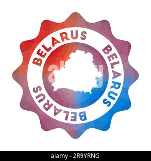 Logo Bielorussia basso in polietilene. Colorato logo da viaggio sfumato del paese in stile geometrico. Simbolo tondo poligonale della Bielorussia multicolore con mappa per il tuo Illustrazione Vettoriale