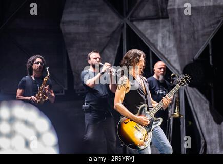 28 giugno 2023, Salerno, Campania/Salerno, Italia: Vasco Rossi live allo Stadio Arechi di Salerno. (Immagine di credito: © Giovanni Esposito/Pacific Press via ZUMA Press Wire) SOLO USO EDITORIALE! Non per USO commerciale! Foto Stock