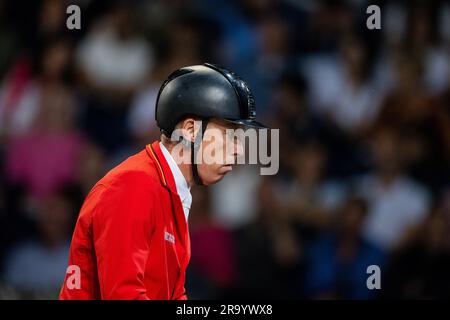 Aquisgrana, Germania. 29 giugno 2023. Sport equestre, salto: CHIO, Coppa delle nazioni. Il pilota tedesco Mario Stevens esce dallo stadio. Crediti: Rolf Vennenbernd/dpa/Alamy Live News Foto Stock