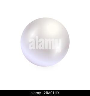 Perla bianca realistica con ombra isolata su sfondo bianco. Oyster perla lucido per accessori di lusso. Sfera lucente perla di mare. Bella naturale Illustrazione Vettoriale