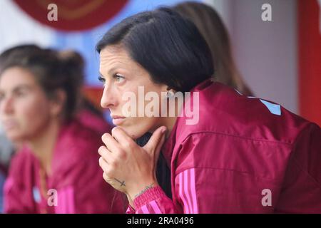 Aviles, Spagna, 30 giugno 2023: La giocatrice spagnola, Jennifer Hermoso in panchina durante l'amichevole tra Spagna e Panama il 30 giugno 2023, allo stadio Roman Suarez Puerta di Aviles, Spagna. Credito: Alberto Brevers / Alamy Live News Foto Stock