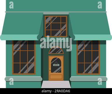 Vetrina d'epoca. Facciata classica dell'edificio. Facciata del Cafe', edificio cittadino europeo, illustrazione vettoriale esterna Illustrazione Vettoriale