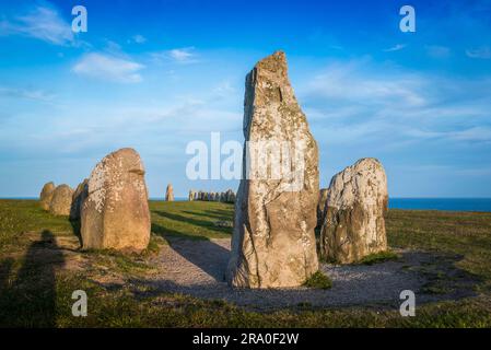 Impostazione nave Ales Stenar, Kaseberga, Skane, Svezia Foto Stock