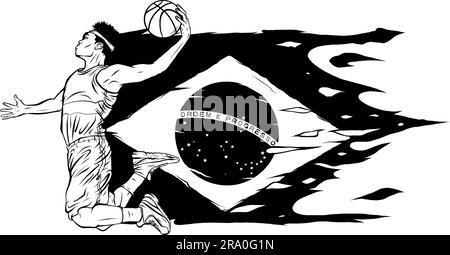 Giocatore di basket con un disegno vettoriale della palla Illustrazione Vettoriale