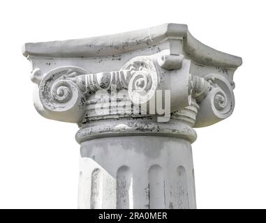 Isolato dettaglio della testa di un greco colonna ionica Foto Stock