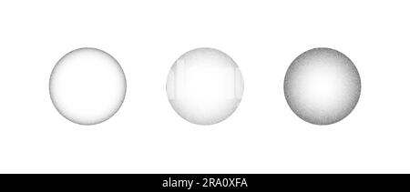 Set di sfere di gradiente testurizzate. Collezione di cerchi punteggiati. Confezione di elementi arrotondati stipati. Sbiadimento del rumore granulosità delle forme. I mezzitoni chiari e le ombre influiscono sul fascio illustrativo. Vettore Illustrazione Vettoriale