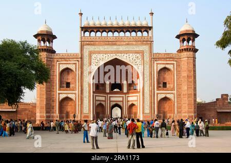 Cancello d'ingresso, Taj, Taj Mahal, Agra, Uttar Pradesh, India Foto Stock