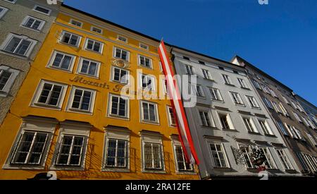 Casa natale di Mozart, Getreidegasse, Salisburgo, Mozart, Austria Foto Stock