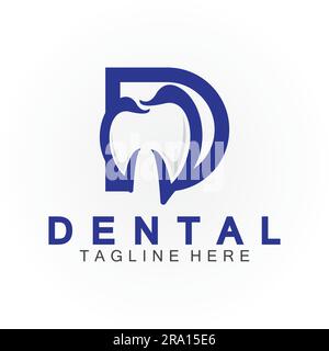 Lettera D iniziale con icona dentale a forma di logo vettoriale disegno illustrazione adatto per la salute dentale, clinica dentista, cure dentali. Illustrazione Vettoriale