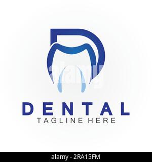 Lettera D iniziale con icona dentale a forma di logo vettoriale disegno illustrazione adatto per la salute dentale, clinica dentista, cure dentali. Illustrazione Vettoriale