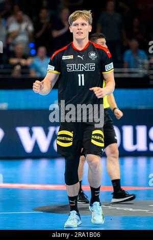 Berlino, Germania. 29 giugno 2023. Berlino, 29 giugno 2023: Handball U21 World Cup - Round finale - Quarterfinal - Germania - Danimarca Niclas Heitkamp (Germania/Lipsia) crediti: Marco Wolf/Wolf-sportfoto/dpa/Alamy Live News Foto Stock