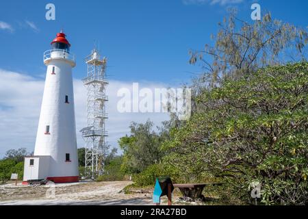 Faro di Lady Elliot Island, patrimonio dell'umanità, con nuova torre faro senza equipaggio alimentata a energia solare, Lady Elliot Island, Queensland, Australia Foto Stock