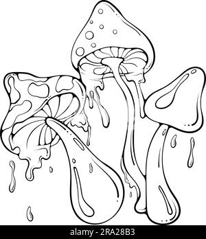 Funghi hippie grovigliati con disegni a linee di composizione a gocce Illustrazione Vettoriale