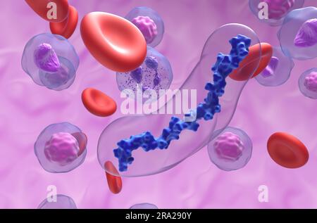 Molecole anticoagulanti eparina (UFH) nel flusso sanguigno - vista primo piano illustrazione 3d. Foto Stock