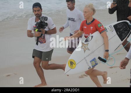 Saquarema, Brasile. 30 giugno 2023. Webb(BRA), questo venerdì(30) durante la tappa brasiliana vivo Rio Pro Saquarema 2023 del Campionato Mondiale di Surf League (WSL), tenutasi a Itaúna Beach a Saquarema, RJ. Crediti: Luiz Gomes/FotoArena/Alamy Live News Foto Stock