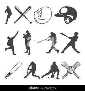 pacchetto vettoriale di baseball e icone Illustrazione Vettoriale