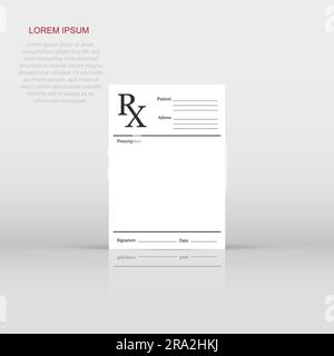 Prescrizione realistica icona in stile appartamento. Rx documento illustrazione vettoriale bianco su sfondo isolato. Carta il concetto di business. Illustrazione Vettoriale