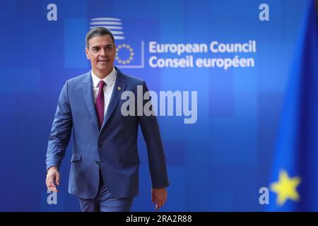 Bruxelles, Belgio. 29 giugno 2023. Il primo ministro spagnolo Pedro Sanchez arriva al Consiglio europeo di Bruxelles, in Belgio, il 29 giugno 2023. Crediti: Zheng Huansong/Xinhua/Alamy Live News Foto Stock