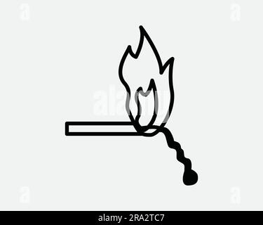 Icona Burning Match fuoco fuoco fuoco fuoco Stick di legno caldo bruciato luce Ignite Blaze Danger Nero bianco grafica Clipart grafica contorno linea simbolo segno Vector EPS Illustrazione Vettoriale