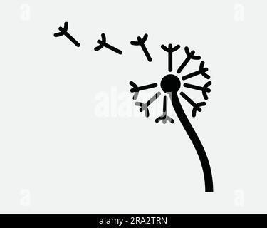 Icona Dandelion. Piante di fiori semi di vento Fly Blow Blowing Spread natura erba selvatica naturale. Grafica Clipart grafica bianco e nero simbolo EPS vettore Illustrazione Vettoriale