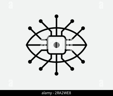 Icona visione AI. Intelligenza artificiale robot Eye computer Chip Technology Cyber Tech Data Nero bianco grafica Clipart simbolo etichetta EPS Illustrazione Vettoriale