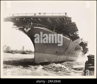 Lancio del vettore classe Essex USS Philippine Sea, Quincy, Massachusetts. Storia amministrativa del primo distretto navale della seconda guerra mondiale Foto Stock