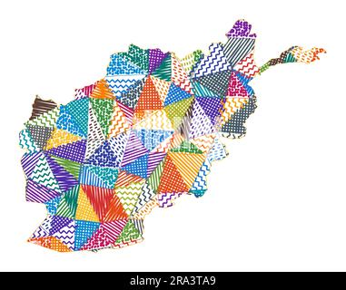 Mappa in stile bambino dell'Afghanistan. Poligoni disegnati a mano a forma di Afghanistan. Illustrazione vettoriale. Illustrazione Vettoriale