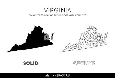 Mappa della Virginia. Mappa vettoriale vuota dello Stato degli Stati Uniti con le contee. Borders of Virginia per la tua infografica. Illustrazione vettoriale. Illustrazione Vettoriale