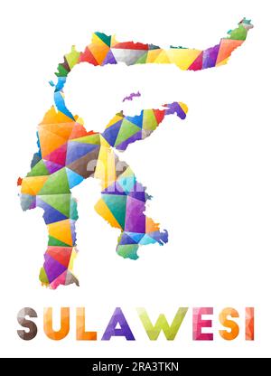 Sulawesi - colorata e bassa forma isolana. Triangoli geometrici multicolori. Design moderno e alla moda. Illustrazione vettoriale. Illustrazione Vettoriale