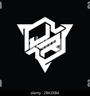 JR Letter Logo monogramma forma esagonale con triangolo delineano il modello di design in stile gaming Foto Stock