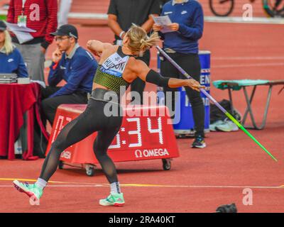 Losanna, Svizzera. 6 marzo 2023. Victoria Hudson d'Austria (Javelin Women) è in azione durante l'Athletisima Losanna - Diamomd League 2023. Athletisima Losanna - Diamomd League 2023 a Losanna 2023, si è svolto a Losanna, capitale olimpica il 30 giugno 2023. (Foto di: Eric Dubost/Sipa USA) credito: SIPA USA/Alamy Live News Foto Stock