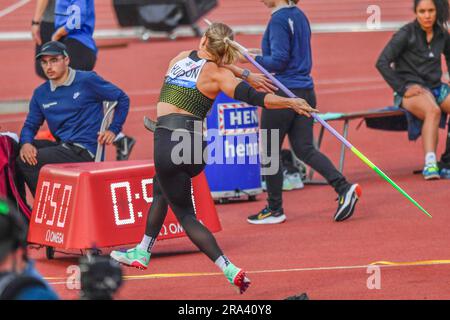 Losanna, Svizzera. 6 marzo 2023. Victoria Hudson d'Austria (Javelin Women) è in azione durante l'Athletisima Losanna - Diamomd League 2023. Athletisima Losanna - Diamomd League 2023 a Losanna 2023, si è svolto a Losanna, capitale olimpica il 30 giugno 2023. (Foto di: Eric Dubost/Sipa USA) credito: SIPA USA/Alamy Live News Foto Stock