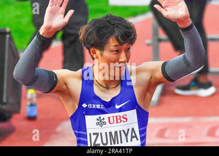 Losanna, Svizzera. 6 marzo 2023. Il giapponese Shunsuke IZUMIYA vince 110M ostacoli uomini durante l'Athletiisima Losanna - Diamomd League 2023. Athletisima Losanna - Diamomd League 2023 a Losanna 2023, si è svolto a Losanna, capitale olimpica il 30 giugno 2023. (Foto di: Eric Dubost/Sipa USA) credito: SIPA USA/Alamy Live News Foto Stock