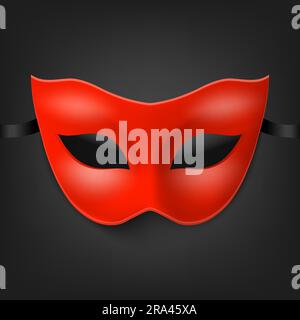 Primo piano dell'icona della maschera Vintage Vintage Carnival Red 3d Realistic Blank isolata. Maschera eroe per Carnevale, Party, occhiali in maschera. Modello di progetto per Illustrazione Vettoriale