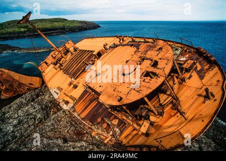 Immagine aerea del naufragio sulla grande Isola Sacra, Terranova, Canada Foto Stock