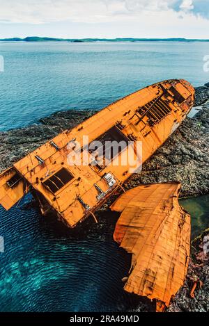 Immagine aerea del naufragio sulla grande Isola Sacra, Terranova, Canada Foto Stock