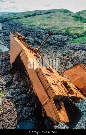 Immagine aerea del naufragio sulla grande Isola Sacra, Terranova, Canada Foto Stock