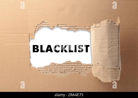 Blacklist di Word su white paper, visualizzazione del foro passante nel cartone Foto Stock