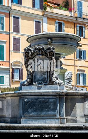 Fontana, Piazza di Santa Maria in Trastevere, Roma, Lazio, Italia Foto Stock