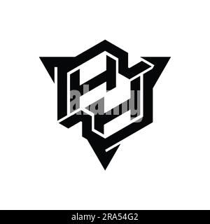 HH Letter Logo monogramma forma esagonale con triangolo delineano il modello di design stile gaming Foto Stock