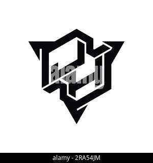 JH Letter Logo monogramma forma esagonale con triangolo delineano il modello di design in stile gaming Foto Stock