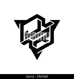 JR Letter Logo monogramma forma esagonale con triangolo delineano il modello di design in stile gaming Foto Stock